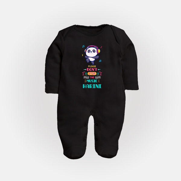 Please Don't Stop the Music Sleep Suit/Full Sleeve Body Suit | Custom Baby Sleep Suit/Full Sleeve Body Suit for Music Lovers - BLACK - New Born (Chest 7.5")