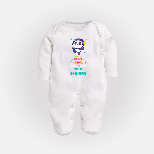 Please Don't Stop the Music Sleep Suit/Full Sleeve Body Suit | Custom Baby Sleep Suit/Full Sleeve Body Suit for Music Lovers - WHITE - New Born (Chest 7.5")