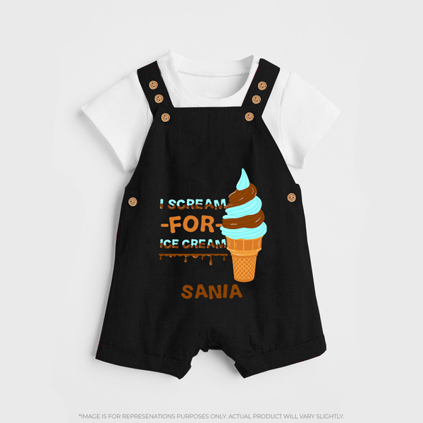 I Scream for Ice Cream Dungaree Set | Personalized Baby Dungaree Set for Sweet Tooth Kids - BLACK - 0 - 5 Months Old (Chest 18")