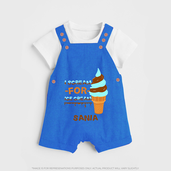 I Scream for Ice Cream Dungaree Set | Personalized Baby Dungaree Set for Sweet Tooth Kids - COBALT BLUE - 0 - 5 Months Old (Chest 18")