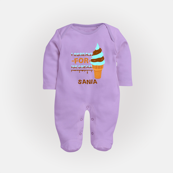 I Scream for Ice Cream Sleep Suit/Full Sleeve Body Suit | Personalized Baby Sleep Suit/Full Sleeve Body Suit for Sweet Tooth Kids - LILAC - New Born (Chest 7.5")