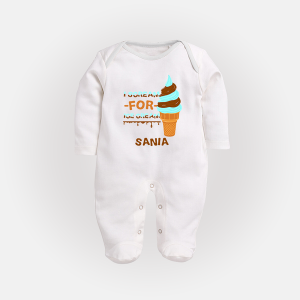 I Scream for Ice Cream Sleep Suit/Full Sleeve Body Suit | Personalized Baby Sleep Suit/Full Sleeve Body Suit for Sweet Tooth Kids - WHITE - New Born (Chest 7.5")