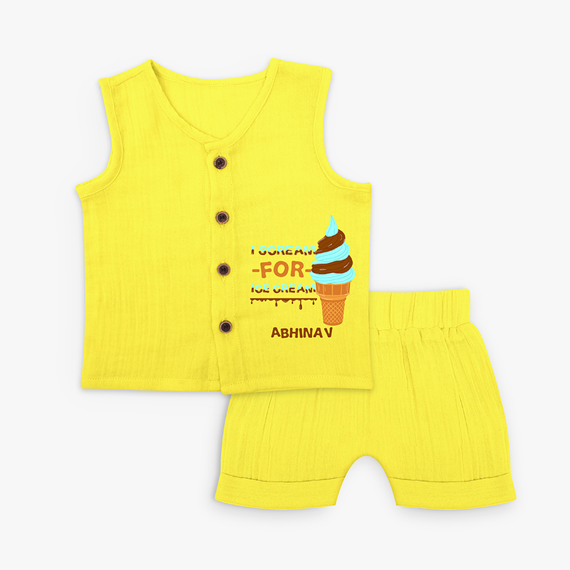 I Scream for Ice Cream - Ice Cream lover Jabla  Set For Babies - YELLOW - 0 - 3 Months Old (Chest 9.8")