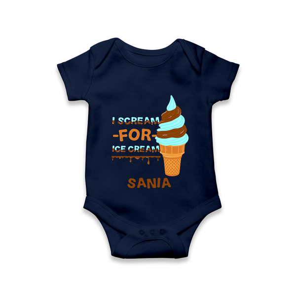 I Scream for Ice Cream Romper/onesie | Personalized Baby Romper/onesie for Sweet Tooth Kids - NAVY BLUE - New Born (Chest 14")