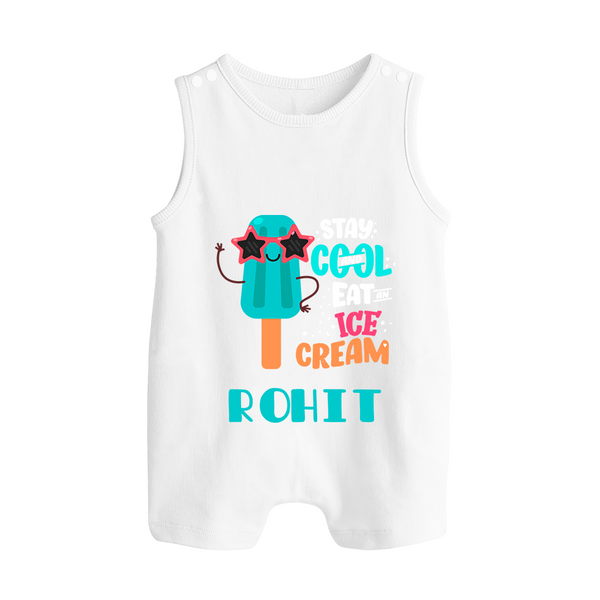 Stay Cool and Eat an Ice Cream Romper Suit/Sleeveless Romper | Custom Baby Romper Suit/Sleeveless Romper for Ice Cream Lovers - WHITE - 0 - 5 Months Old (Chest 18")