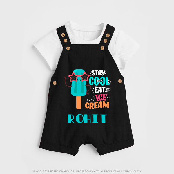 Stay Cool and Eat an Ice Cream Dungaree Set | Custom Baby Dungaree Set for Ice Cream Lovers - BLACK - 0 - 5 Months Old (Chest 18")