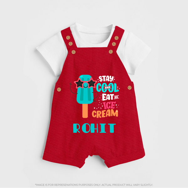 Stay Cool and Eat an Ice Cream Dungaree Set | Custom Baby Dungaree Set for Ice Cream Lovers - RED - 0 - 5 Months Old (Chest 18")