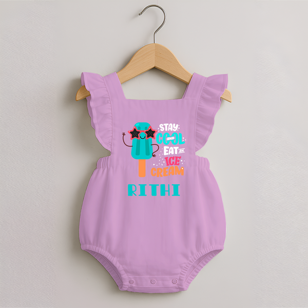 Stay Cool and Eat an Ice Cream Romper Frock | Custom Baby Romper Frock for Ice Cream Lovers - BABY PINK - 0 - 3 Months Old (Chest 19")