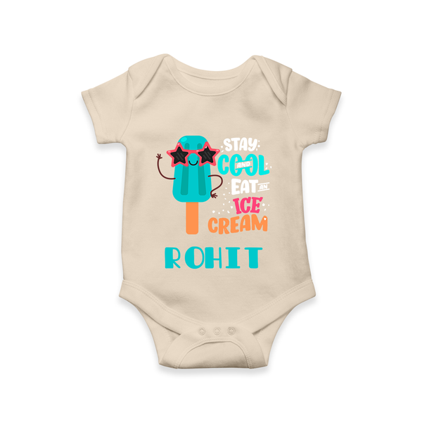 Stay Cool and Eat an Ice Cream Romper/onesie | Custom Baby Romper/onesie for Ice Cream Lovers - IVORY - New Born (Chest 14")