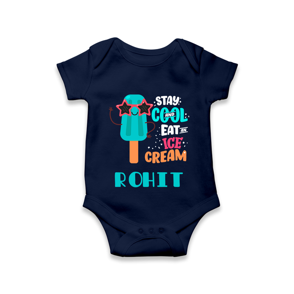 Stay Cool and Eat an Ice Cream Romper/onesie | Custom Baby Romper/onesie for Ice Cream Lovers - NAVY BLUE - New Born (Chest 14")
