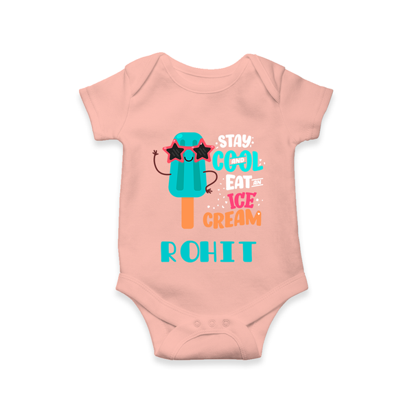 Stay Cool and Eat an Ice Cream Romper/onesie | Custom Baby Romper/onesie for Ice Cream Lovers - PEACH - New Born (Chest 14")