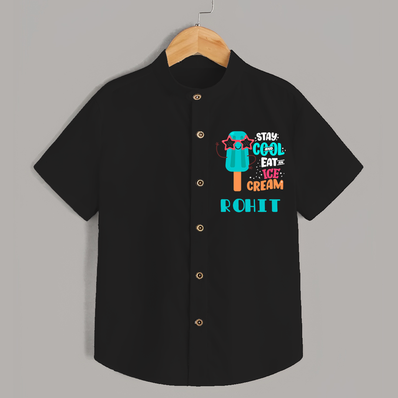 Stay Cool and Eat an Ice Cream Shirt | Custom Baby Shirt for Ice Cream Lovers - BLACK - 0 - 6 Months Old (Chest 23")