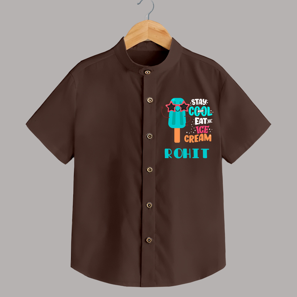 Stay Cool and Eat an Ice Cream Shirt | Custom Baby Shirt for Ice Cream Lovers - CHOCOLATE BROWN - 0 - 6 Months Old (Chest 23")
