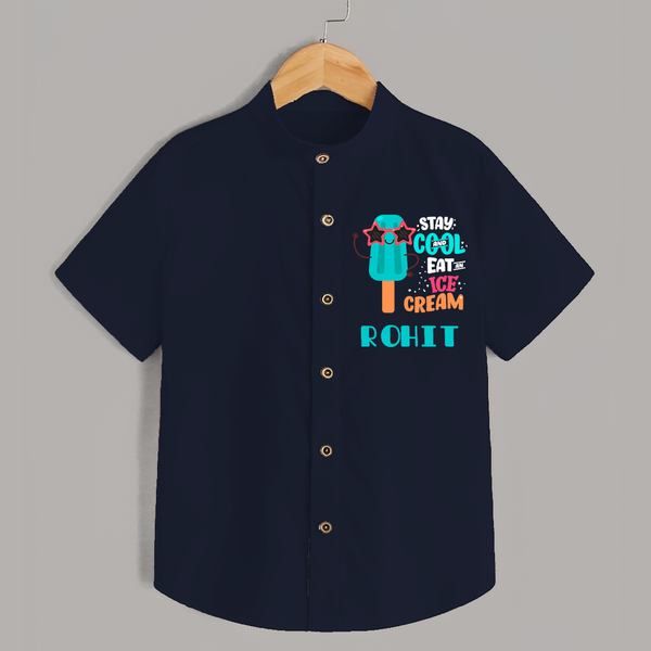 Stay Cool and Eat an Ice Cream Shirt | Custom Baby Shirt for Ice Cream Lovers - NAVY BLUE - 0 - 6 Months Old (Chest 23")