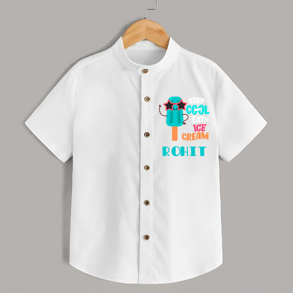 Stay Cool and Eat an Ice Cream Shirt | Custom Baby Shirt for Ice Cream Lovers - WHITE - 0 - 6 Months Old (Chest 23")
