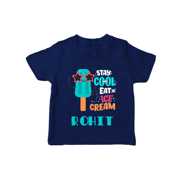 Stay Cool and Eat an Ice Cream T-shirt | Custom Baby T-shirt for Ice Cream Lovers - NAVY BLUE - 0-5 Months Old (Chest 17")