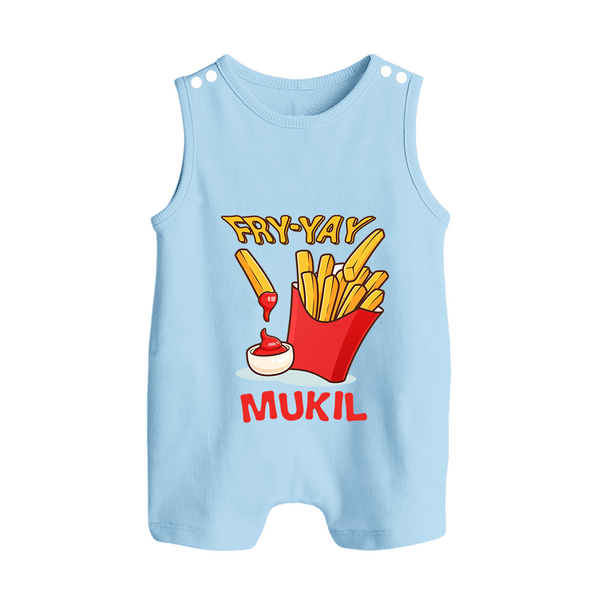 Fry-Yay Romper Suit/Sleeveless Romper | Personalized Baby Romper Suit/Sleeveless Romper for Fun Fridays - BABY BLUE - 0 - 5 Months Old (Chest 18")
