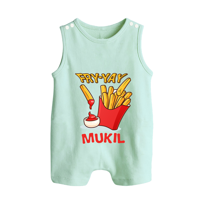 Fry-Yay Romper Suit/Sleeveless Romper | Personalized Baby Romper Suit/Sleeveless Romper for Fun Fridays - MINT GREEN - 0 - 5 Months Old (Chest 18")