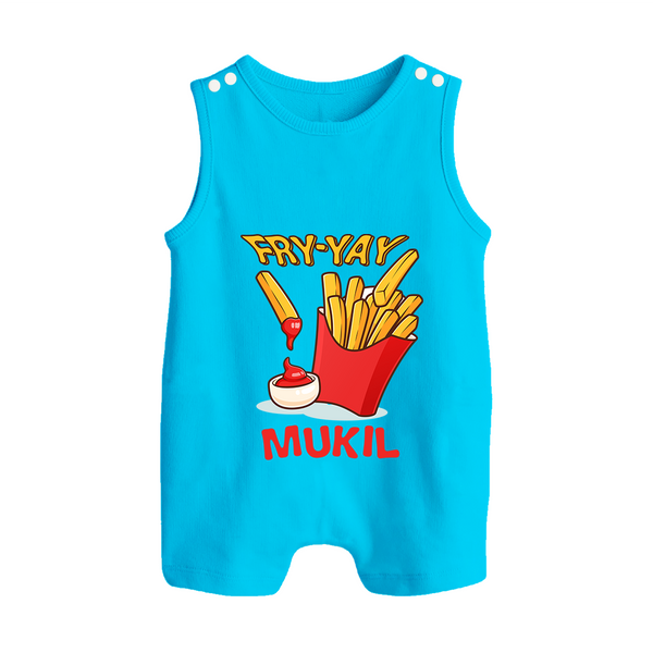 Fry-Yay Romper Suit/Sleeveless Romper | Personalized Baby Romper Suit/Sleeveless Romper for Fun Fridays - SKY BLUE - 0 - 5 Months Old (Chest 18")