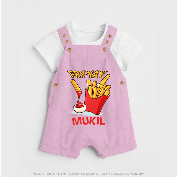 Fry-Yay Dungaree Set | Personalized Baby Dungaree Set for Fun Fridays - BABY PINK - 0 - 5 Months Old (Chest 18")