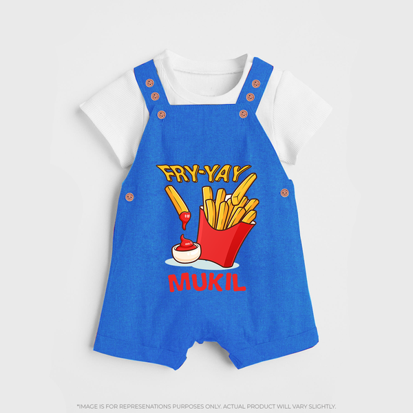 Fry-Yay Dungaree Set | Personalized Baby Dungaree Set for Fun Fridays - COBALT BLUE - 0 - 5 Months Old (Chest 18")