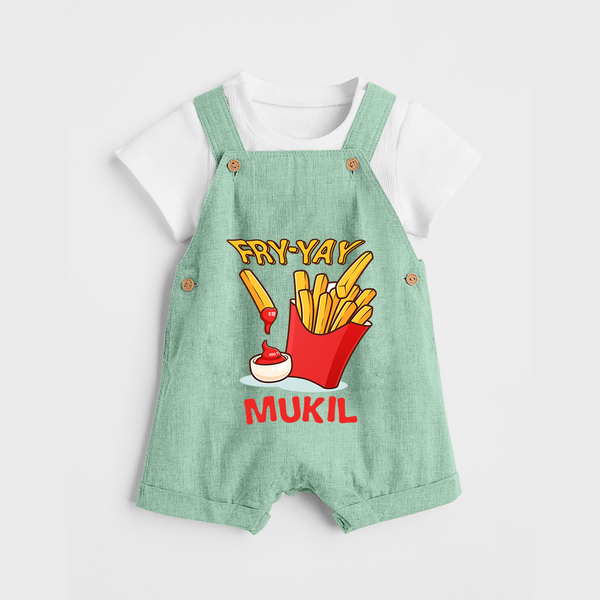 Fry-Yay Dungaree Set | Personalized Baby Dungaree Set for Fun Fridays - MINT GREEN - 0 - 5 Months Old (Chest 18")