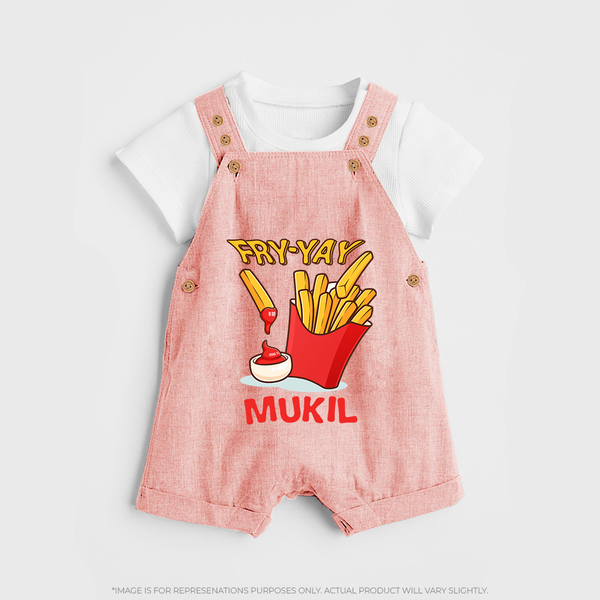Fry-Yay Dungaree Set | Personalized Baby Dungaree Set for Fun Fridays - PEACH - 0 - 5 Months Old (Chest 18")
