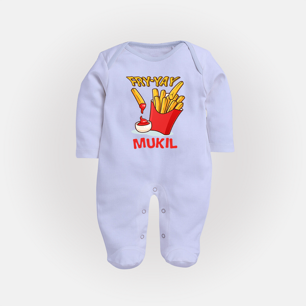 Fry-Yay Sleep Suit/Full Sleeve Body Suit | Personalized Baby Sleep Suit/Full Sleeve Body Suit for Fun Fridays - BABY BLUE - New Born (Chest 7.5")