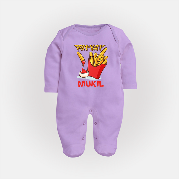 Fry-Yay Sleep Suit/Full Sleeve Body Suit | Personalized Baby Sleep Suit/Full Sleeve Body Suit for Fun Fridays - LILAC - New Born (Chest 7.5")