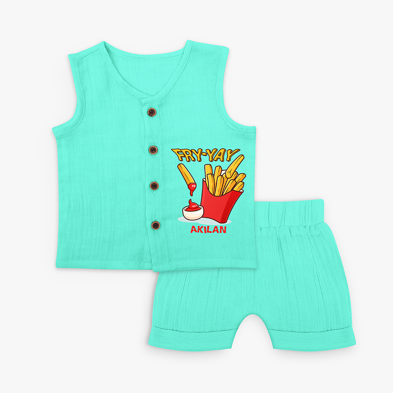 Fry-Yay - French Fries Addict Jabla  Set For Babies - AQUA GREEN - 0 - 3 Months Old (Chest 9.8")