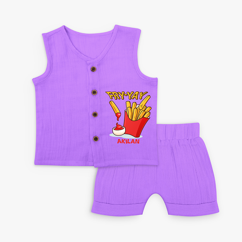 Fry-Yay - French Fries Addict Jabla  Set For Babies - PURPLE - 0 - 3 Months Old (Chest 9.8")