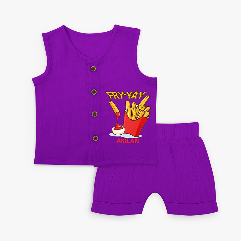 Fry-Yay - French Fries Addict Jabla  Set For Babies - ROYAL PURPLE - 0 - 3 Months Old (Chest 9.8")