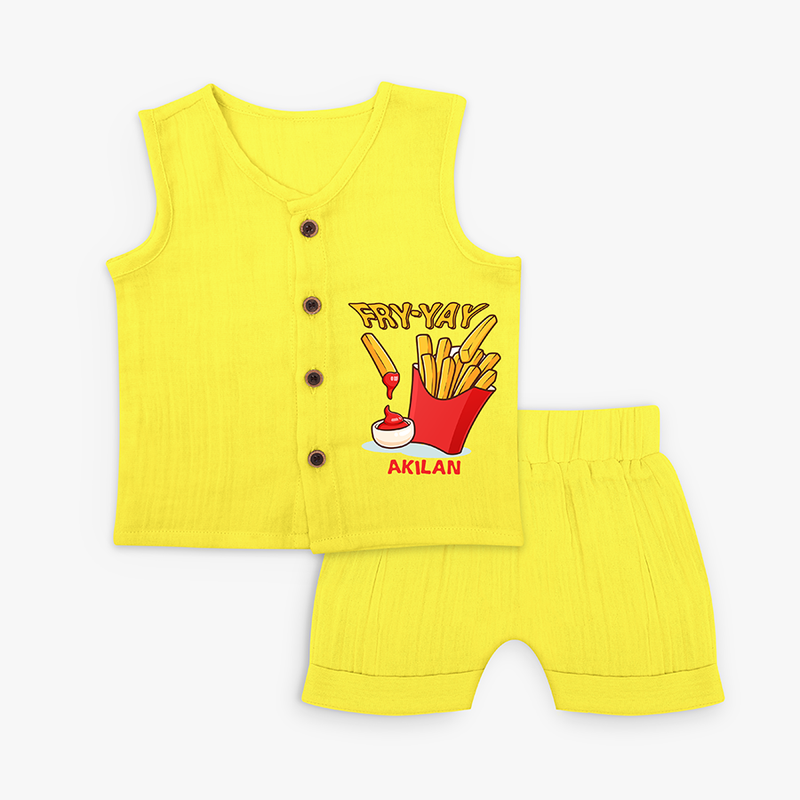 Fry-Yay - French Fries Addict Jabla  Set For Babies - YELLOW - 0 - 3 Months Old (Chest 9.8")