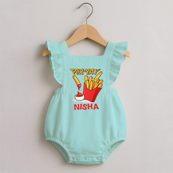 Fry-Yay Romper Frock | Personalized Baby Romper Frock for Fun Fridays - MINT GREEN - 0 - 3 Months Old (Chest 19")