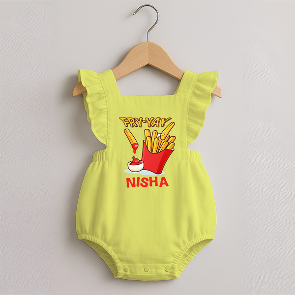 Fry-Yay Romper Frock | Personalized Baby Romper Frock for Fun Fridays - PASTEL YELLOW - 0 - 3 Months Old (Chest 19")