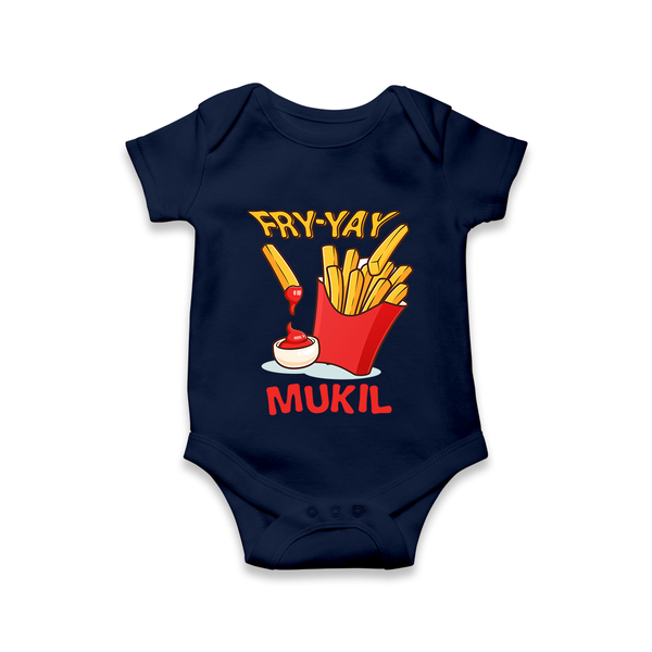 Fry-Yay Romper/onesie | Personalized Baby Romper/onesie for Fun Fridays - NAVY BLUE - New Born (Chest 14")