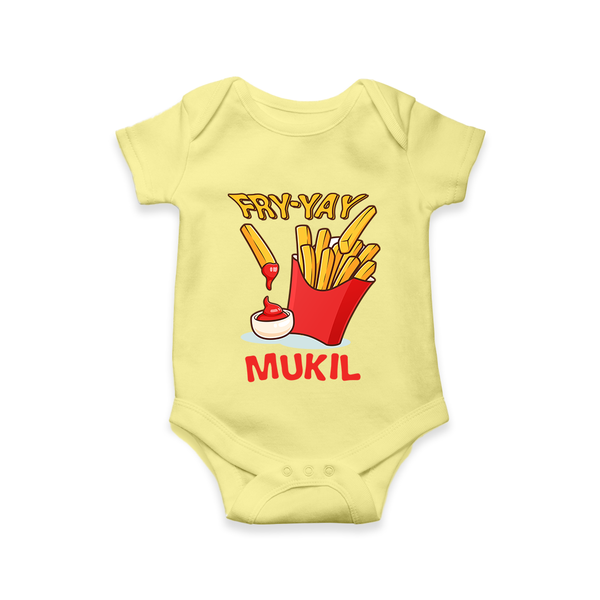 Fry-Yay Romper/onesie | Personalized Baby Romper/onesie for Fun Fridays - PASTEL YELLOW - New Born (Chest 14")
