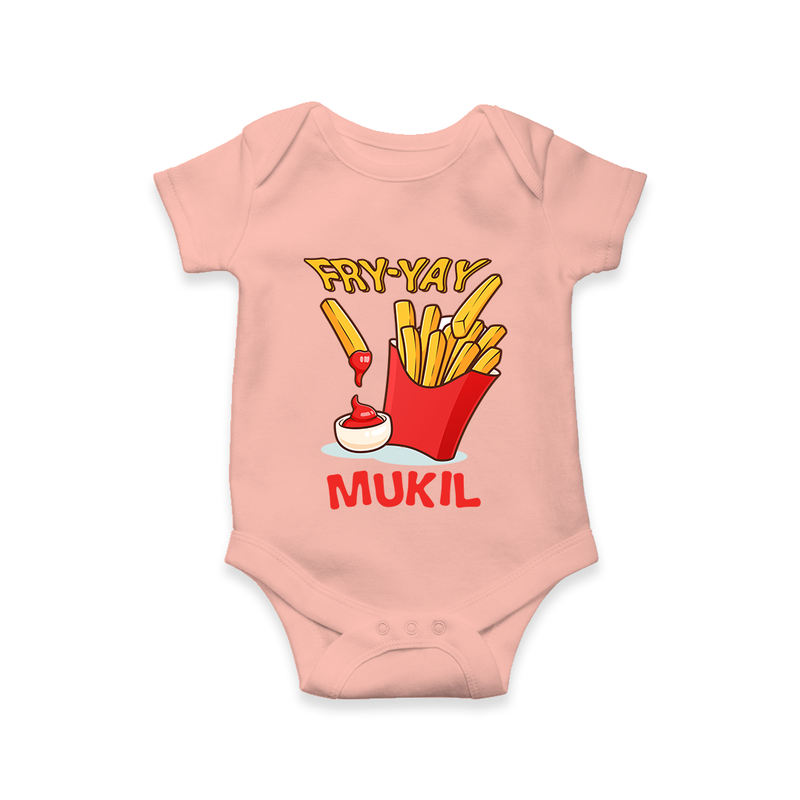 Fry-Yay Romper/onesie | Personalized Baby Romper/onesie for Fun Fridays - PEACH - New Born (Chest 14")