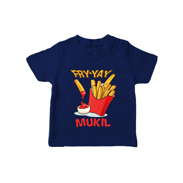 Fry-Yay T-shirt | Personalized Baby T-shirt for Fun Fridays - NAVY BLUE - 0-5 Months Old (Chest 17")
