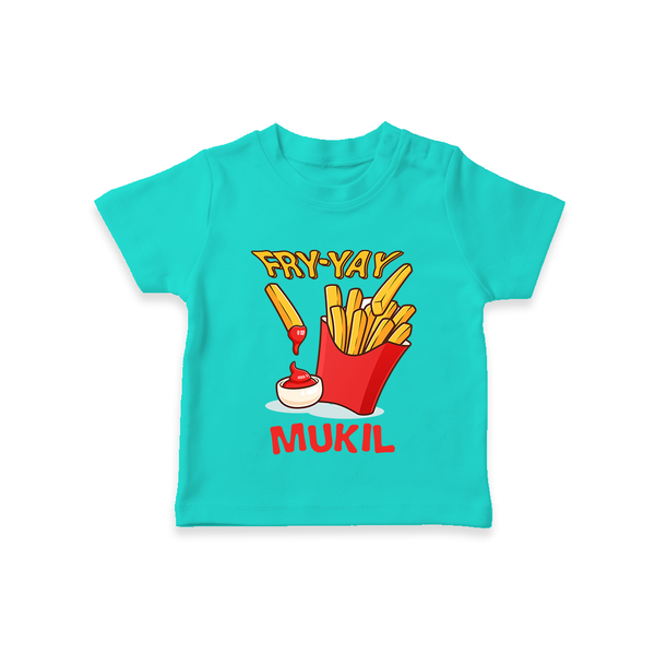 Fry-Yay T-shirt | Personalized Baby T-shirt for Fun Fridays - TEAL - 0-5 Months Old (Chest 17")