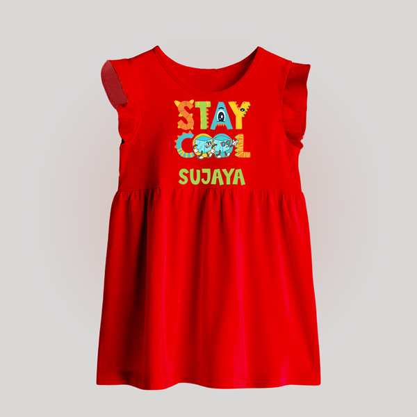 Stay Cool Baby Frock | Custom Baby Frock for Chill Kids - RED - 0 - 3 Months Old (Chest 17")
