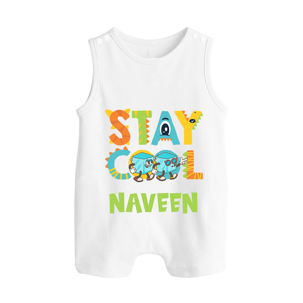 Stay Cool Romper Suit/Sleeveless Romper | Custom Baby Romper Suit/Sleeveless Romper for Chill Kids - WHITE - 0 - 5 Months Old (Chest 18")