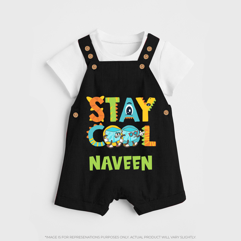 Stay Cool Dungaree Set | Custom Baby Dungaree Set for Chill Kids - BLACK - 0 - 5 Months Old (Chest 18")