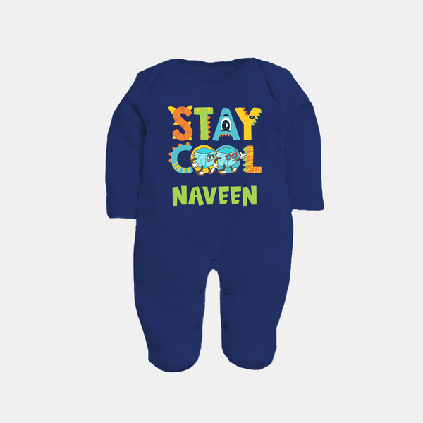 Stay Cool Sleep Suit/Full Sleeve Body Suit | Custom Baby Sleep Suit/Full Sleeve Body Suit for Chill Kids - NAVY BLUE - New Born (Chest 7.5")