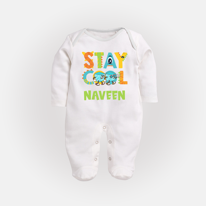 Stay Cool Sleep Suit/Full Sleeve Body Suit | Custom Baby Sleep Suit/Full Sleeve Body Suit for Chill Kids - WHITE - New Born (Chest 7.5")