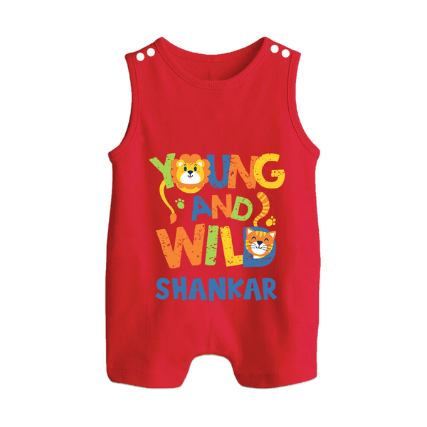 Young and Wild Romper Suit/Sleeveless Romper | Personalized Baby Romper Suit/Sleeveless Romper for Adventurous Kids - RED - 0 - 5 Months Old (Chest 18")