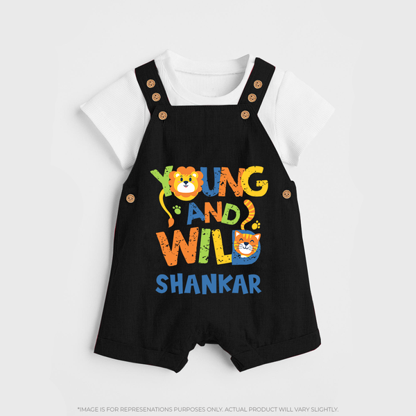 Young and Wild Dungaree Set | Personalized Baby Dungaree Set for Adventurous Kids - BLACK - 0 - 5 Months Old (Chest 18")