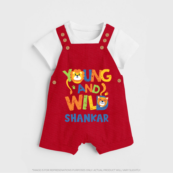Young and Wild Dungaree Set | Personalized Baby Dungaree Set for Adventurous Kids - RED - 0 - 5 Months Old (Chest 18")