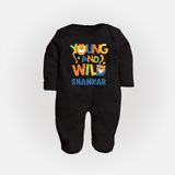 Young and Wild Sleep Suit/Full Sleeve Body Suit | Personalized Baby Sleep Suit/Full Sleeve Body Suit for Adventurous Kids - BLACK - New Born (Chest 7.5")