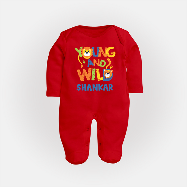 Young and Wild Sleep Suit/Full Sleeve Body Suit | Personalized Baby Sleep Suit/Full Sleeve Body Suit for Adventurous Kids - RED - New Born (Chest 7.5")